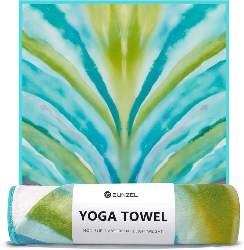 Eunzel Hot Yoga Towel, Non Slip Yoga Mat Towel Sweat Absorbent Printed Yoga Towel with Grip Dots for Hot Yoga, Pilates and Workout 72"x 24", Vibrant Vein - Image 1
